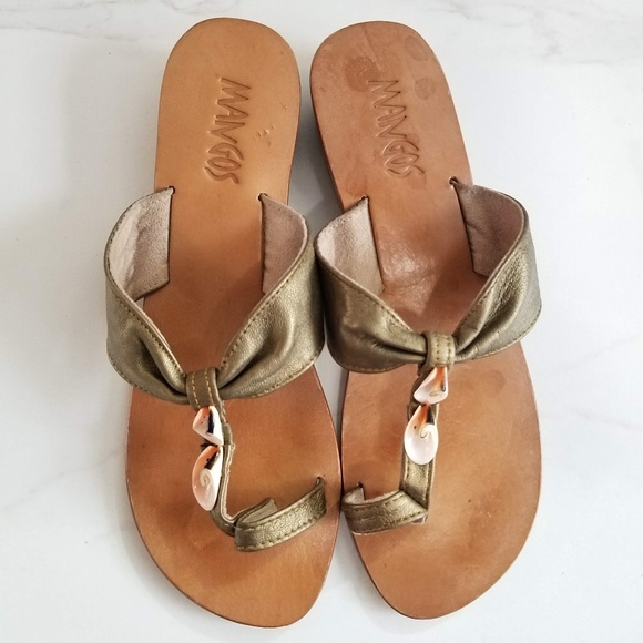 Mangos Bali Bronze Leather Shell Thong Sandals - Picture 6 of 11
